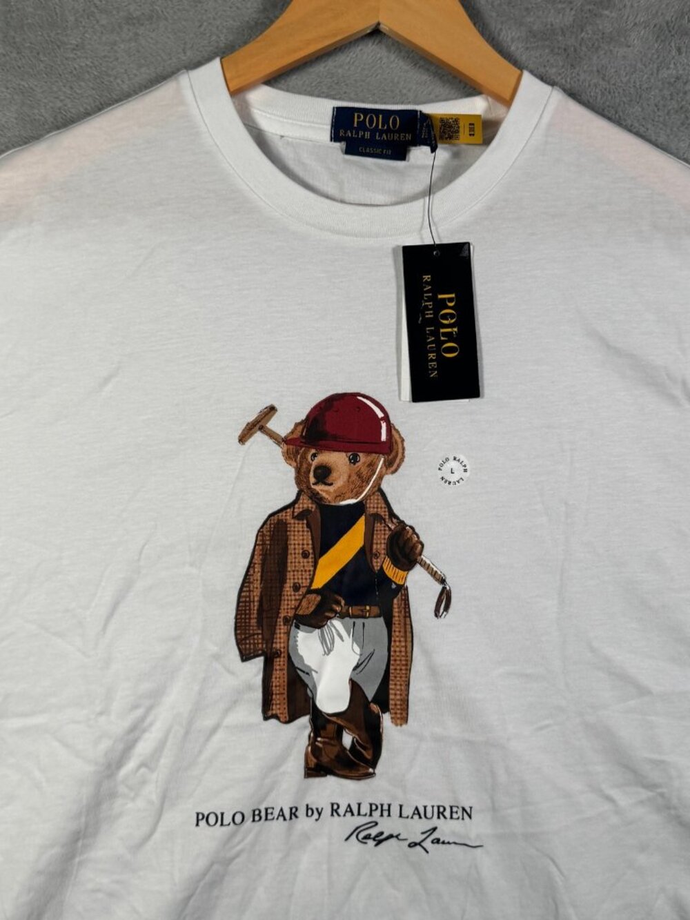 Polo Ralph Lauren T Shirt Mens L White Polo Bear Equestrian Classic Fit $70